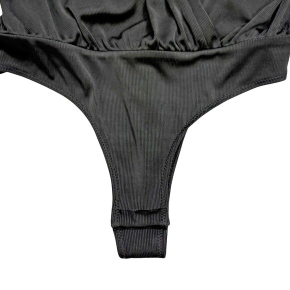 BCBGMAXAZRIA Black Surplice Wrap Long Sleeved Bodysuit - Picture 8 of 11